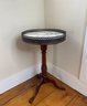 Tri Footed Marble Top Round Table With Reticulated Heart Motif Metal Gallery Edge