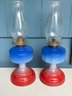Vintage Red, White & Blue Hurricane Lamps