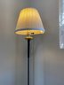Tri Footed Metal Scroll Design Lamp With Pleated Shade