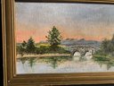 Signed Vintage ANNA BROUILLARD Impressionist Landscape Oil Painting With River And Old Stone Bridge