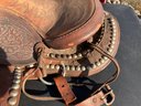Vintage Tooled Leather Child's Pony Saddle With Stirrups