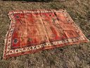 Antique Hand Knotted KAZAK Rug With Low Pile And Tribal Border