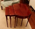 Vintage Baker Furniture Mahogany Nesting Tables With Bamboo Style Turned Tapered Legs