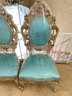 Ornate Carved Wood Turquoise Dining Room Chairs