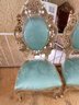 Ornate Carved Wood Turquoise Dining Room Chairs