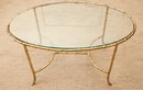 Mid-Century Oval Glass Bamboo Brass Cocktail Table