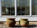 Mixed Pair - Beautifully Weathered Vessel Shaped Terracotta Planters
