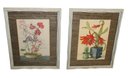 Pair Of Vintage Asian Inspired Botanicals With Textured Matting & Carved Frame