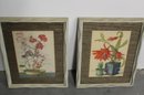 Pair Of Vintage Asian Inspired Botanicals With Textured Matting & Carved Frame