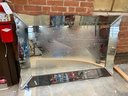 Big Bold Mid Century Framed Mirror With Etched Scallop Edge
