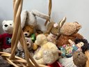 Great Childs Lot Including Handmade Wood Cradle, Basket Of Bears And Raggedy Ann And Andy