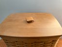 Beautiful Longaberger Wood Lidded Basket With Leather Handles