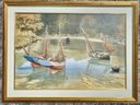 Herve Richard, Commissioned Nautical Watercolor, Sailboats At Low Tide