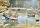 Herve Richard, Commissioned Nautical Watercolor, Sailboats At Low Tide