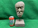 Interesting Stone Face Sculpture On Stand. 12 1/2' Tall. Chip On Base. 2 Of 2.