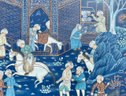 Illuminated Persian Panel In Shades Of Blue: Men On Horses