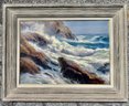 Walter Brightwell, Oil On Canvas, Waves Crashing At A Rocky Shore