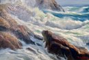 Walter Brightwell, Oil On Canvas, Waves Crashing At A Rocky Shore
