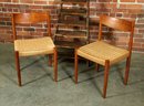Pair Of Danish Modern Teak And Cord Side Chairs