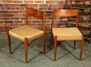 Pair Of Danish Modern Teak And Cord Side Chairs