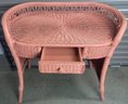 Pink Painted Wicker Desk With Drawer