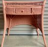 Pink Painted Wicker Desk With Drawer