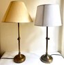 Two Adjustable Brass Table Lamps With Shades