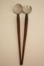 Pair Of Teak & Stainless Steel Serving Forks (one Is Actually A Spoon, But Let's Keep It A Secret)