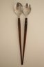 Pair Of Teak & Stainless Steel Serving Forks (one Is Actually A Spoon, But Let's Keep It A Secret)