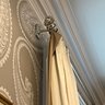 A Pair Of Luxurious Cream And Taupe Satin Silk Draperies - Dining Room