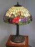 Wonderful Tiffany Style Leaded Glass Lamp - Very Pretty Piece - Lovely Floral Design - Great Colors - Nice !