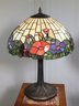Wonderful Tiffany Style Leaded Glass Lamp - Very Pretty Piece - Lovely Floral Design - Great Colors - Nice !