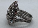 Statement Piece- Pierced Sterling Silver Multi-gemstone Ring- Ornate Size 7