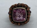 Very Fine Modernist Sterling Silver Ring With A Large Faceted Pink Tourmaline And Side Cabochons