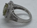 Fine Signed Sterling Silver Ring With A Large Pale Green Center Gemstone