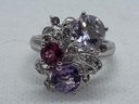 Stunning Sterling Silver Estate Ring With 3 Differently Shaded Purple Gemstones