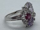 Stunning Sterling Silver Estate Ring With 3 Differently Shaded Purple Gemstones