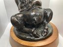 Humorous Vintage Signed Solid Bronze Sculpture Of A Sprawled Out Bull- A Definite Conversation Piece!