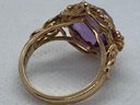 Fine Gold Vermeil Over Sterling Silver Ring With Large Faceted Amethyst And Ornate Setting