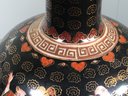 Very Nice Vintage ? Antique ? Black Asian Vase - Squat / Bulbous Form - All Hand Painted - Very Nice Piece !