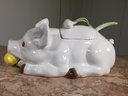 Fabulous Large Vintage Majolica Style Pig Tureen Made In Italy For BONWIT TELLER With Lid / Ladle - WOW !
