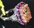Pink Tourmaline And Amethysts  Sterling Silver Ladies Ring Size 7