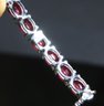 Fine Sterling Silver Genuine Ruby Stone Bracelet About 8' Long