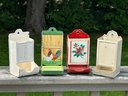4 Vintage Tin Match Holders Wall Mount 6' X 3' Assorted Colors & Patterns