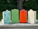 4 Vintage Tin Match Holders Wall Mount 6' X 3' Assorted Colors & Patterns