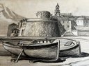 Original Charcoal Drawing Purchased In Croatia, Scene Of Dubrovnik City Walls, Signed