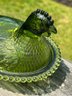 Vintage Indiana Glass Green Glass Hen On Nest Covered Dish 7' X 6'