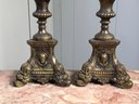 Incredible Pair Of Large Antique Brass French Candlestick Lamps - Fine Details - Very Pretty - French Plugs