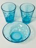 1960's Hazel Atla Capri Blue Dots Pattern 5 Drinking Glasses 1 Small Bowl 5' W