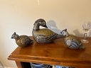 Set Of 3 Metal And Ceramic Bird Figurines